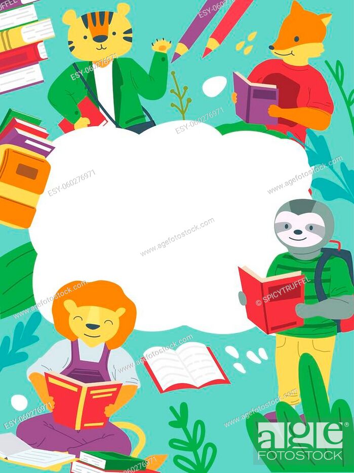 Animals and books. Cartoon schoolchildren studying. Funny banner with copy  space, Stock Vector, Vector And Low Budget Royalty Free Image. Pic.  ESY-060276971 | agefotostock
