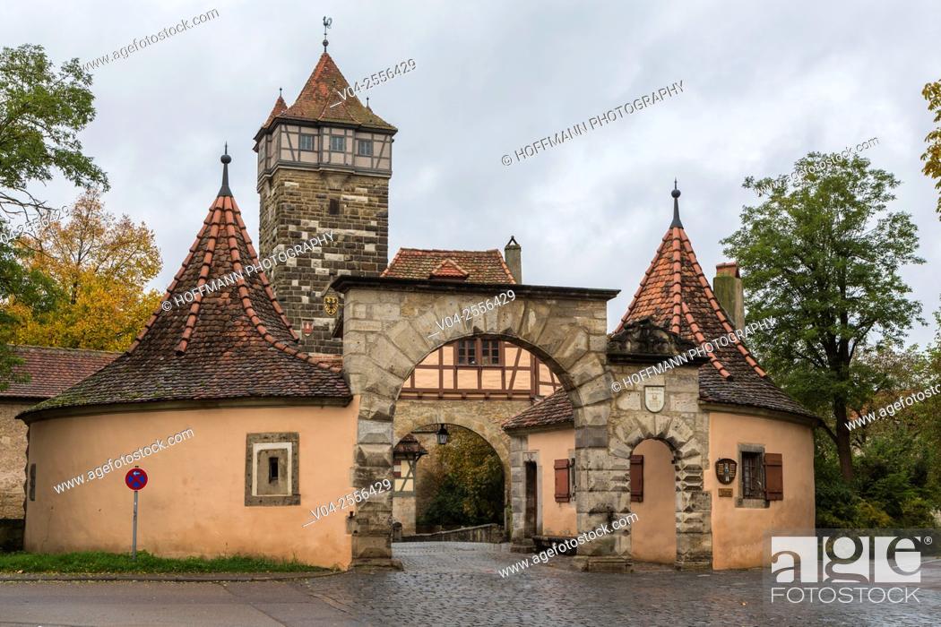 Stock Photo: The Burgtor (Castle Gate) and gate tower in Rothenburg ob der Tauber, Bavaria, Germany, Europe.