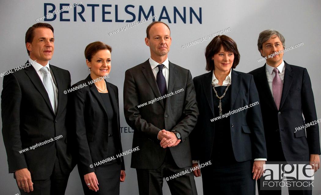 Stock Photo: CEo of Random House, Markus Dohle (L-R), CFO of Bertelsmann, Judith Hartmann, CEO of Bertelsmann, Thomas Rabe, CEO of broadcaster RTL in Germany.