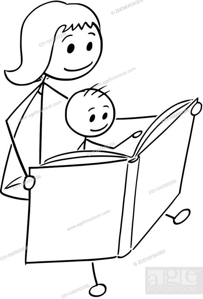 Cartoon stick man drawing conceptual illustration of mother or mom reading  a book together with son, Stock Vector, Vector And Low Budget Royalty Free  Image. Pic. ESY-040993356 | agefotostock