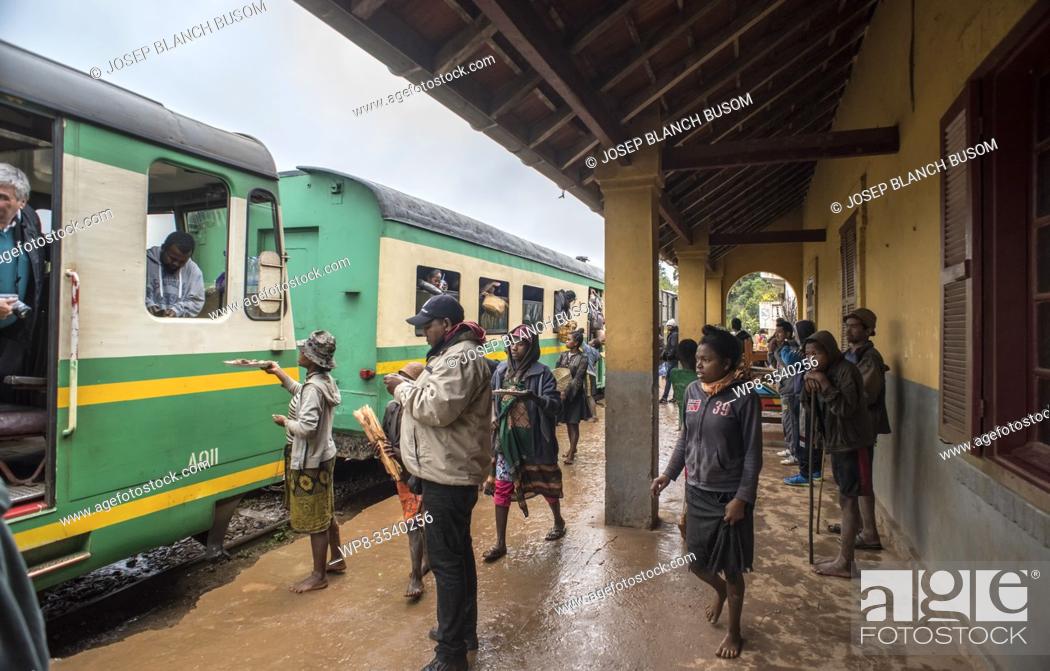 Stock Photo: People waiting the train, Madagascar FCE Jungle Express, Sahambavy train station, Sahambavy, Fianarantsoa, Madagascar, .