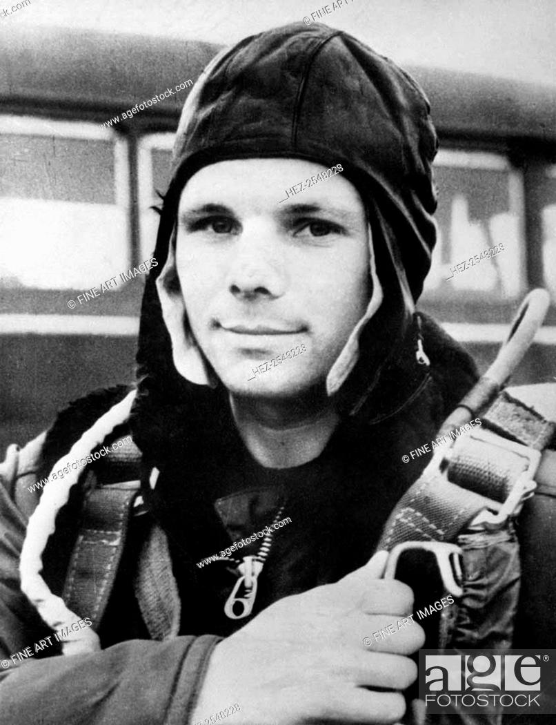 Stock Photo: Yuri Gagarin, Russian cosmonaut, 1961. Gagarin (1934-1968) became the first man in space when he orbited the Earth aboard Vostok 1 on 12 April 1961.