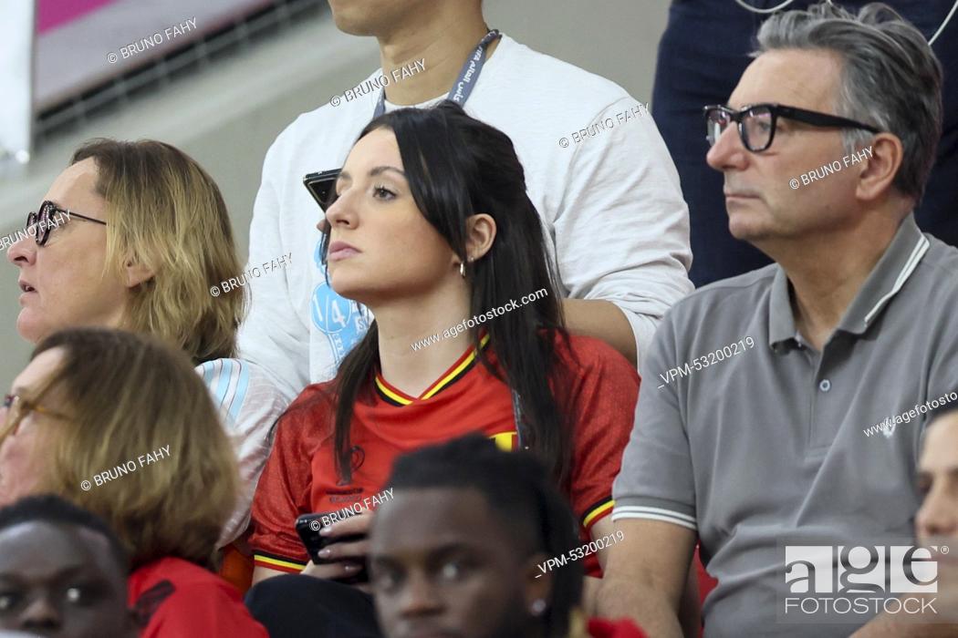 Stock Photo: Belgium's Leander Dendoncker's girlfriend Anna Steegen and David Steegen pictured ahead of a soccer game between Belgium's national team the Red Devils and.