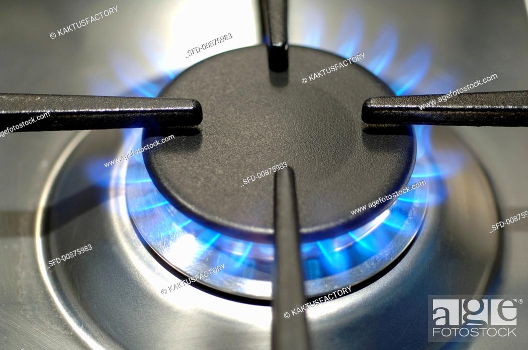 Stock Photo: Gas flame on gas cooker.