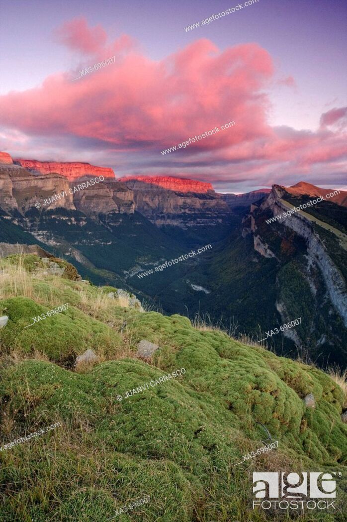 Stock Photo: Afterglow in Ordesa National Park, Pyrenees Mountains, Spain.