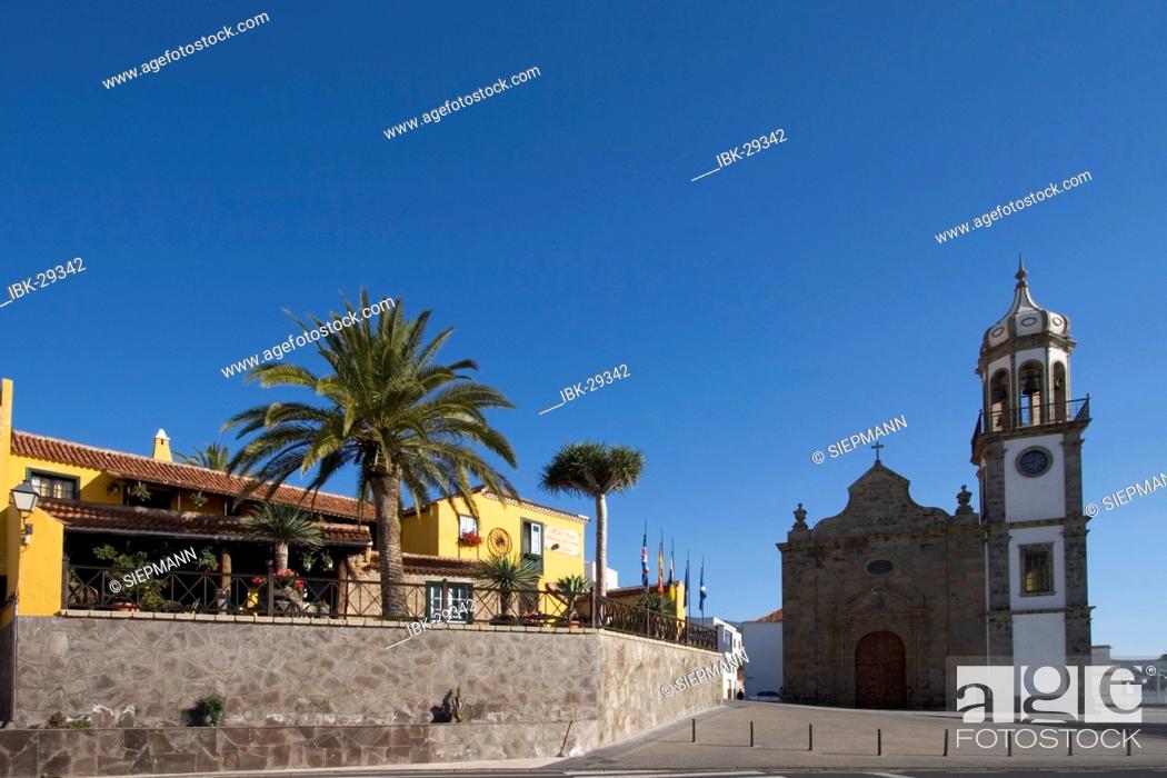 Stock Photo: Hotel Rural Senderos de Abona and church in Granadilla Tenerife Canary Islands Spain.