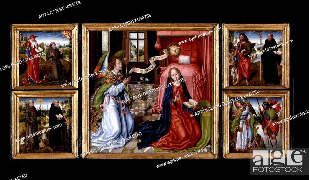 Stock Photo: Triptych of the Annunciation, Master of the Legend of Saint Ursula (Flemish, 1440-1540), about 1483, oil on panel, 23-1/4 x 45-3/4 in.