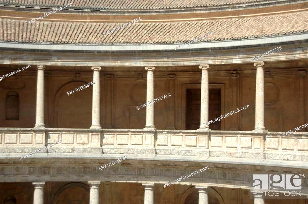 Stock Photo: Inside the Palace of Charles V in Granada, near the Alhambra.