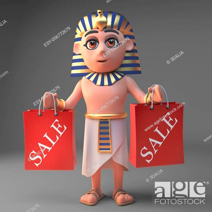 Cartoon 3d pharaoh character Tutankhamun holding two red shopping bags, 3d  illustration render, Stock Photo, Picture And Low Budget Royalty Free  Image. Pic. ESY-056772679 | agefotostock