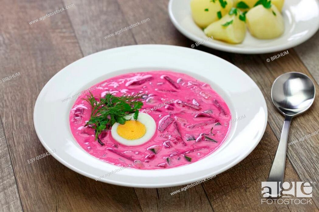 Stock Photo: saltibarscai, cold beet soup with kefir, lithuanian borscht.