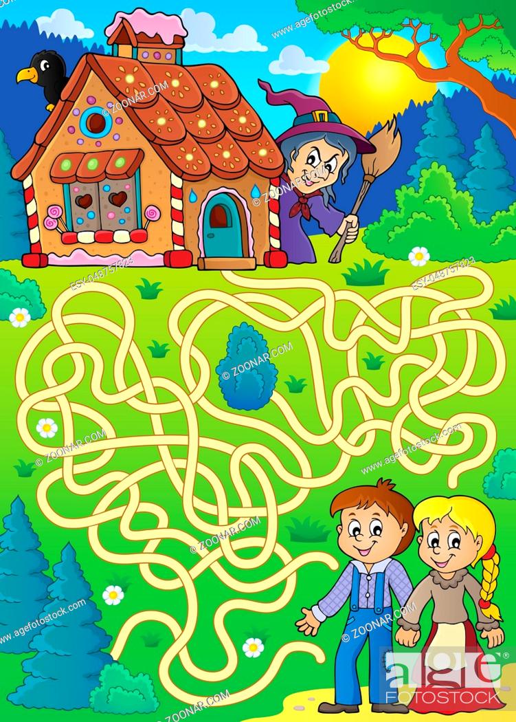 Stock Photo: Maze 30 with Hansel and Gretel theme - picture illustration.