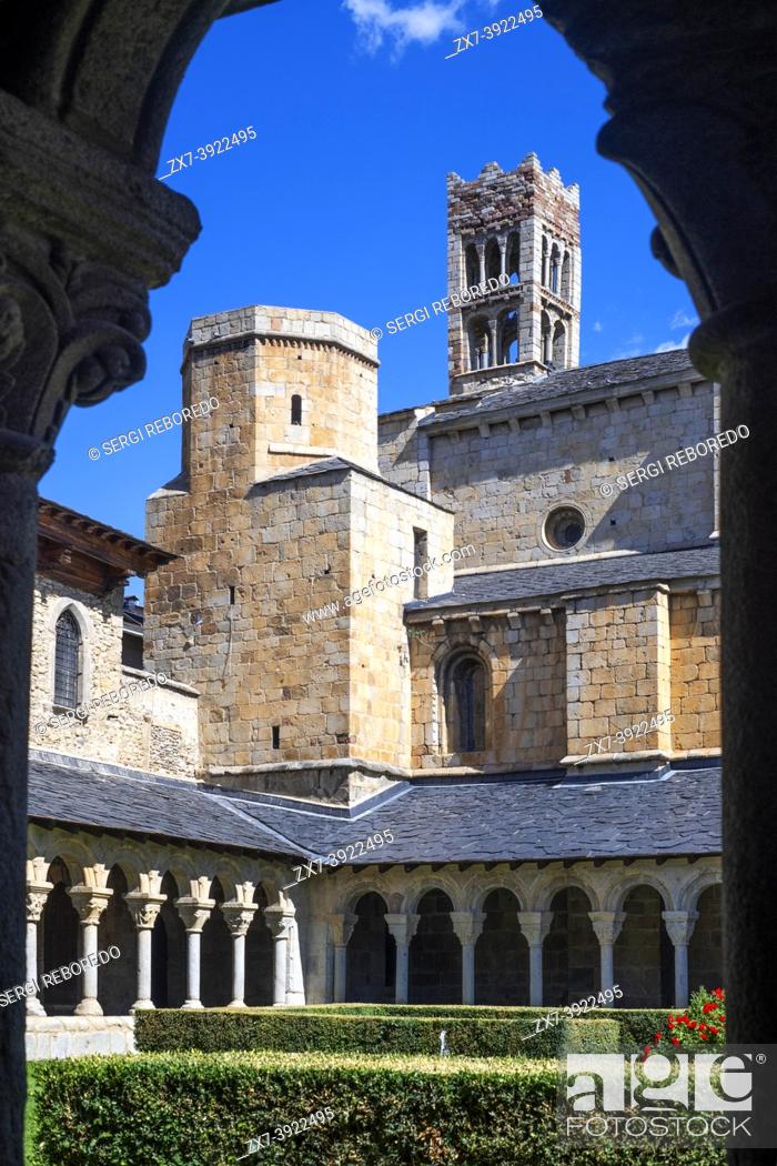 Stock Photo: Coister of Sant Miquel, Cloisters of the romanesque Cathedral of Santa Maria in La Seu d'Urgell, Lleida, Catalonia, Spain. .
