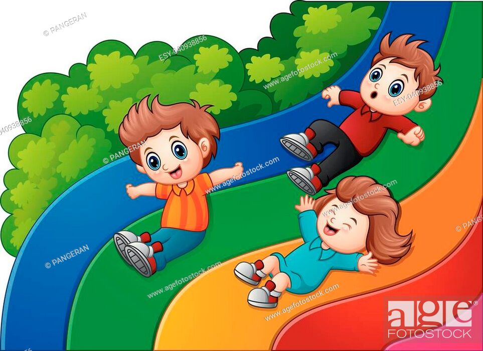 Vector illustration of Cartoon kids sliding down, Stock Vector, Vector And  Low Budget Royalty Free Image. Pic. ESY-040938856 | agefotostock