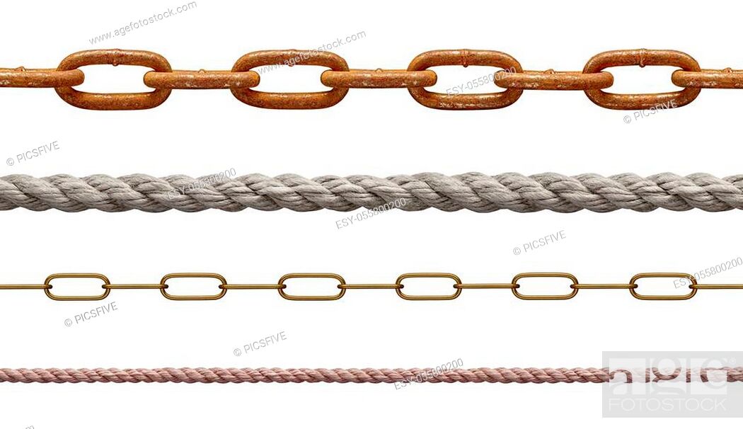 Imagen: collection of various rope and chain on white background. each one is shot separately.