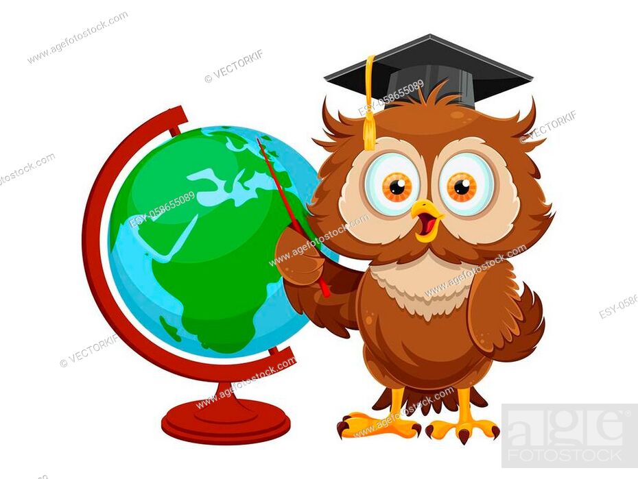 Cute wise owl standing near globe. Funny owl cartoon character, back to  school concept, Stock Vector, Vector And Low Budget Royalty Free Image.  Pic. ESY-058655089 | agefotostock