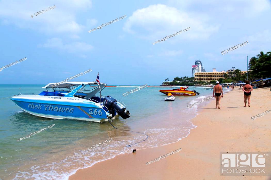 Stock Photo: THAILAND, PATTAYA, MARCH, 26, 2015 - Excursion cutters near Pattaya city beach, gulf of Siam, Thailand.