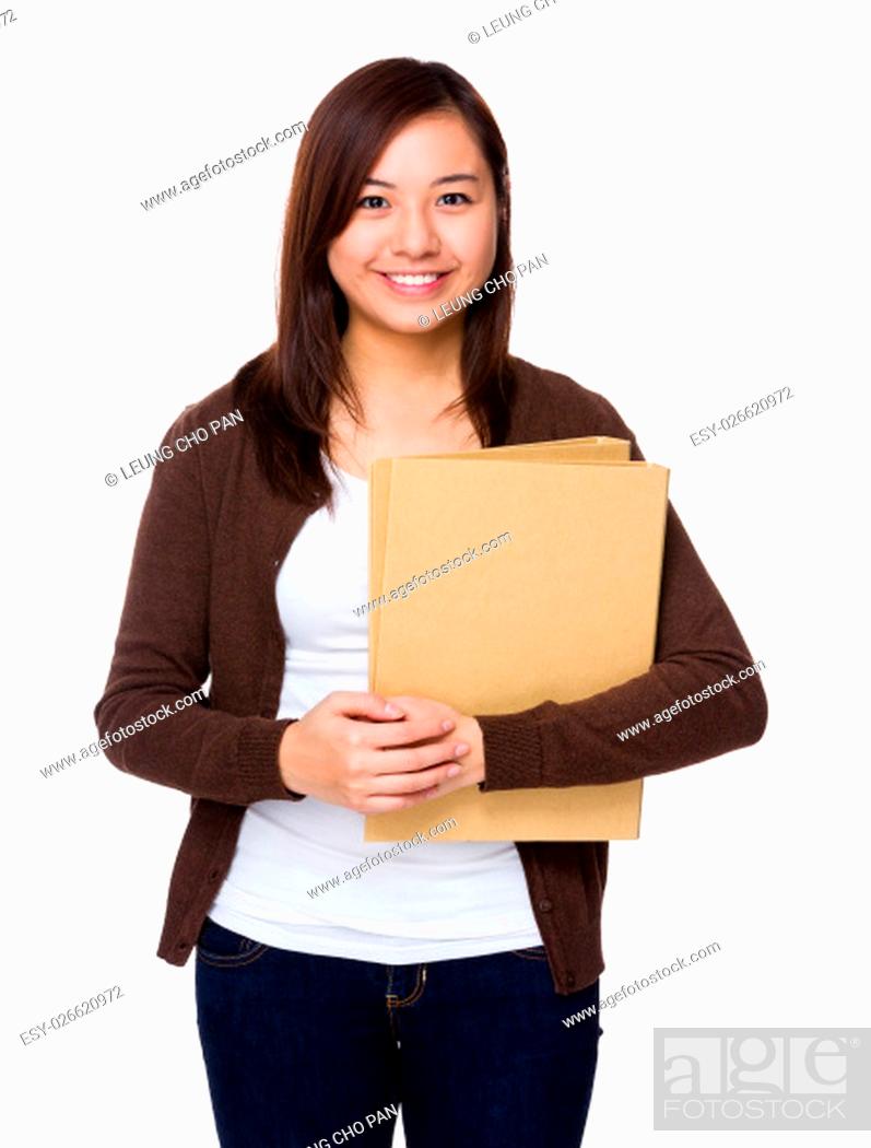 Stock Photo: Asian woman hold with folder.