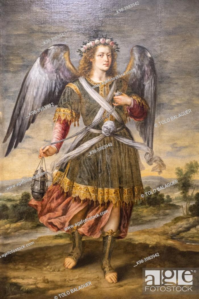 Stock Photo: archangel Sealtiel, 17th century, oil on canvas, Bartolome Roman, Mallorca, Balearic Islands, Spain.