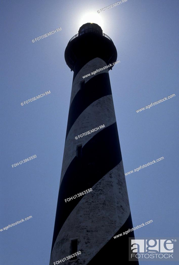 Stock Photo: lighthouse, Cape Hatteras National Seashore, Outer Banks, North Carolina, NC, Black and white striped Cape Hatteras Lighthouse on Cape Hatteras Nat'l Seashore.