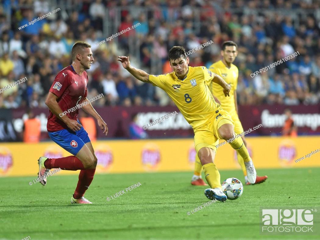 Stock Photo: From left soccer players PAVEL KADERABEK (CZE) and RUSLAN MALINOVSKIY (UA) in action during the Czech Republic vs Ukraine.