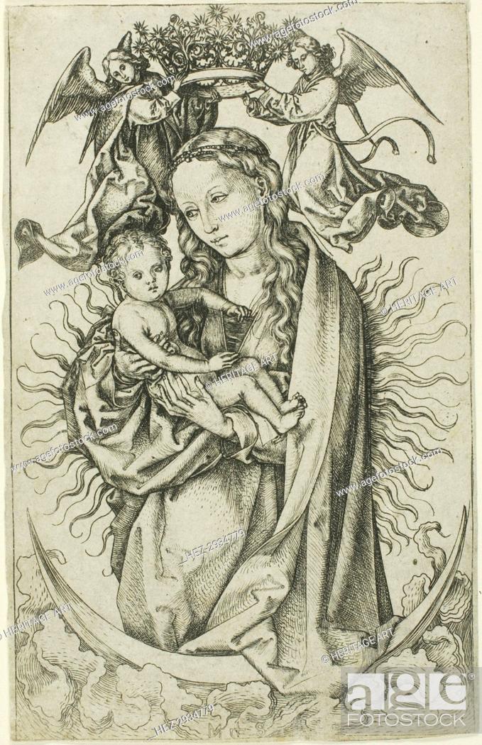 Stock Photo: The Madonna on the Crescent Crowned by Two Angels, 1470–75. Creator: Martin Schongauer.