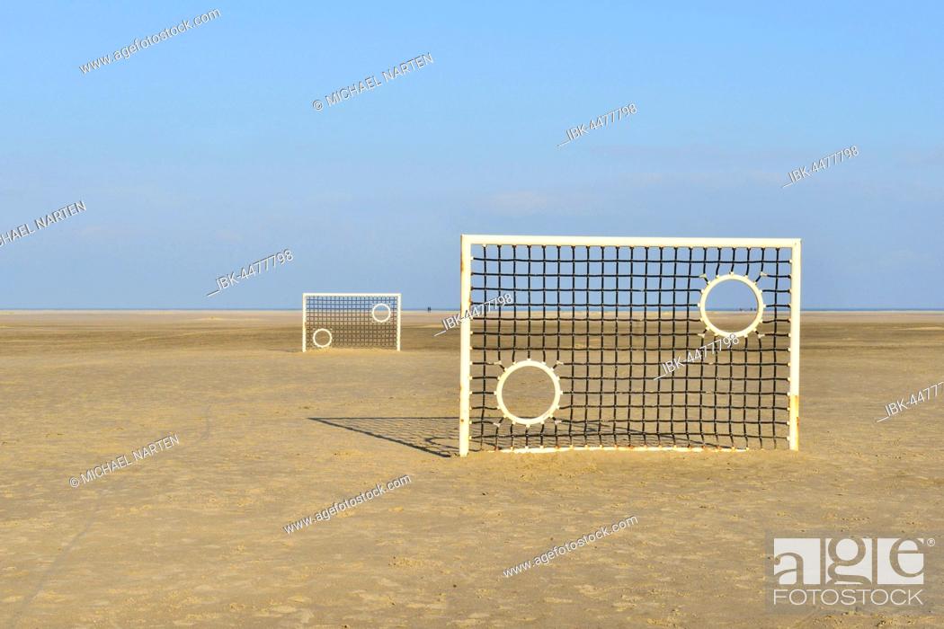 Stock Photo: Soccer goals on sandy beach, Borkum, East Frisian Island, East Frisia, Lower Saxony, Germany.