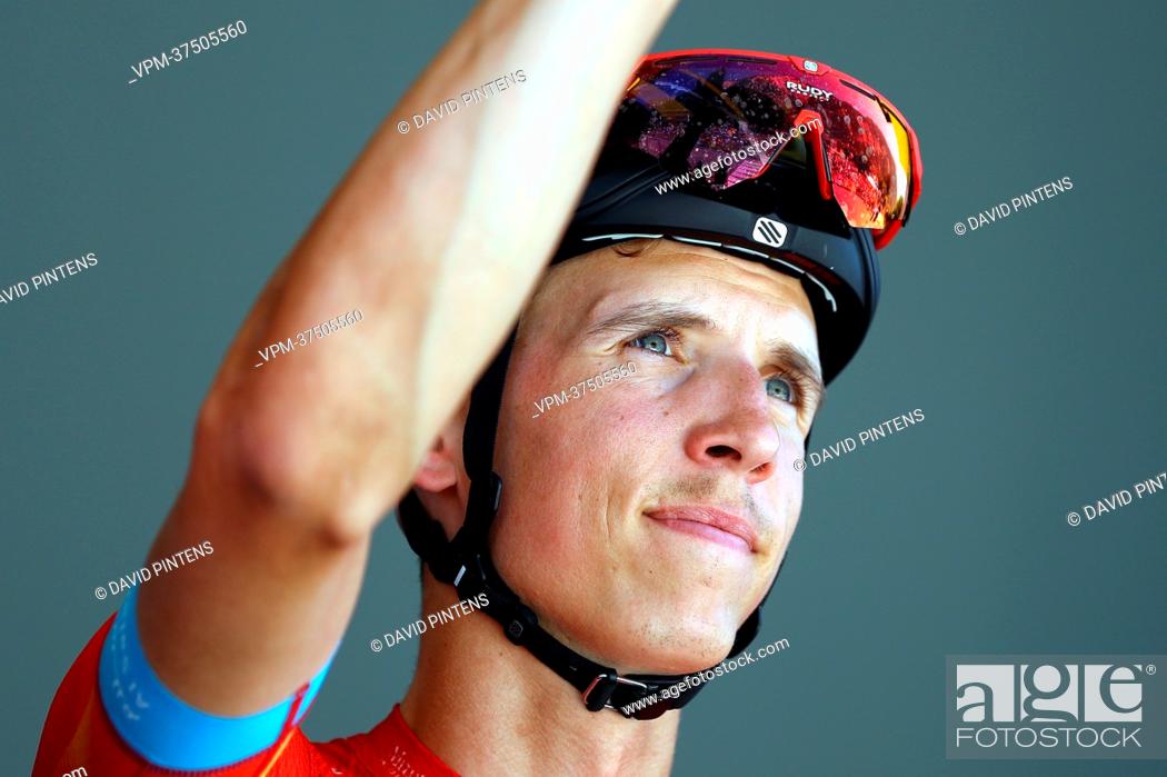 Stock Photo: Belgian Dylan Teuns of Bahrain Victorious pictured at the start of stage thirteen of the Tour de France cycling race, from Le Bourg d'Oisans to Saint-Etienne.