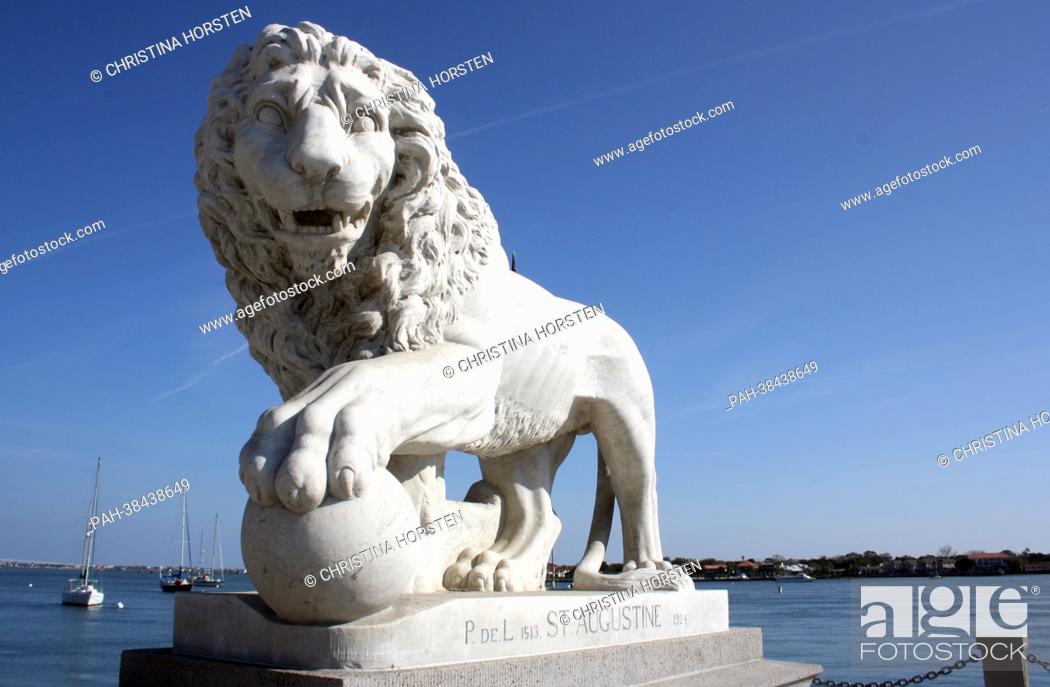 Stock Photo: A statue of a lion, which shall remind viewers of the discovery of Florida by Juan Ponce de Leon, ispictured in St. Augustine in Florida, USA, 26 January 2013.