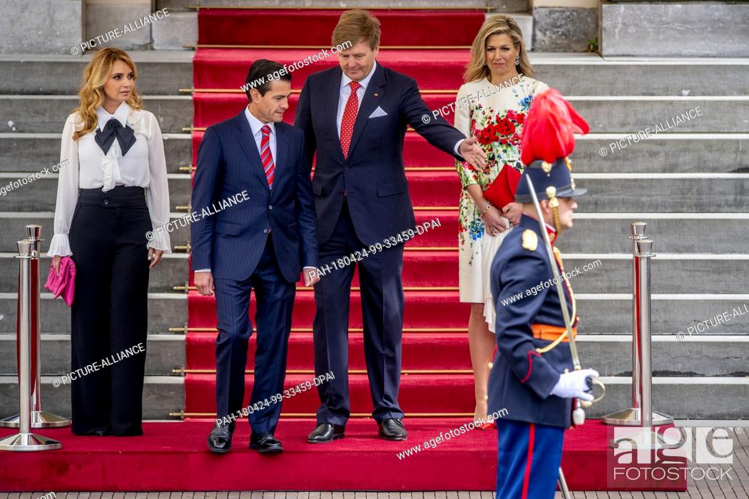 Stock Photo: King Willem-Alexander and Queen Maxima of The Netherlands receive president Pena Nieto of Mexico and his wife Angelica Rivera de Pena at Palace Noordeinde in.