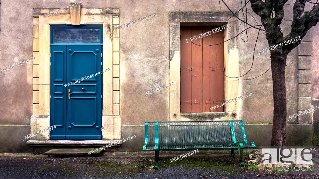 Stock Photo: House facade and bench in Villespassans.