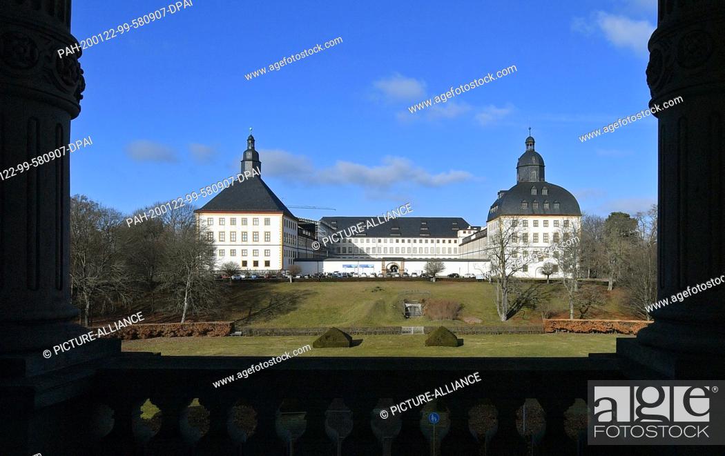 Stock Photo: 20 January 2020, Thuringia, Gotha: Friedenstein Castle seen from the Ducal Museum. After their theft about 40 years ago, five top-class paintings are being.