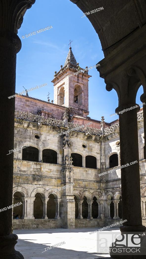 Stock Photo: Cloister. Monasterio de San Estevo de Ribas de Sil (parador de turismo). Ourense. Galicia. Spain.