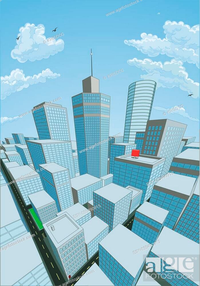 A city buildings cartoon comic book style background with skyscrapers,  Stock Vector, Vector And Low Budget Royalty Free Image. Pic. ESY-055490915  | agefotostock