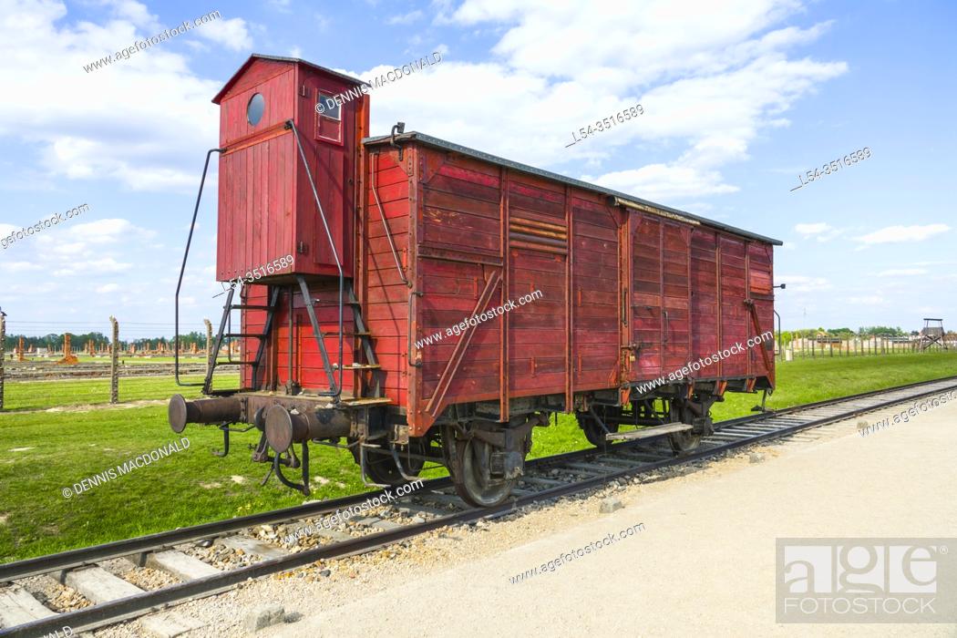 Stock Photo: Boxcar Train Tracks Auschwitz Birkenau Concentration Camp OŠ›wiÄ. cim Museum Southern Poland Europe EU UNESCO.