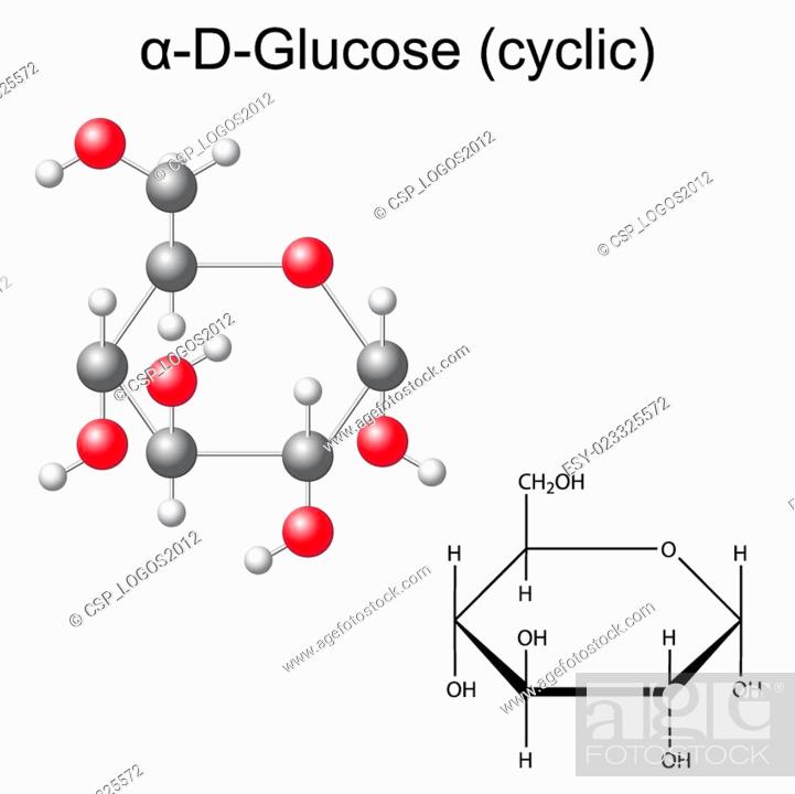 Structural chemical formula and model of glucose, Stock Photo, Photo et Image Low Budget Royalty Free. Photo ESY-023325572 | agefotostock