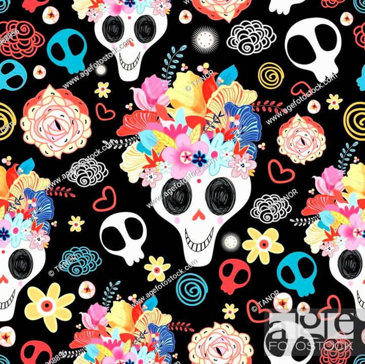 Stock Vector: The pattern of skulls beautiful vector illustration.