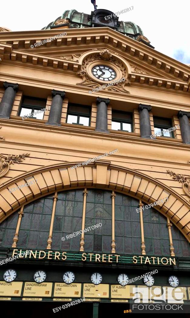Stock Photo: Iconic Flinders Street train station in central Melbourne, Australia.