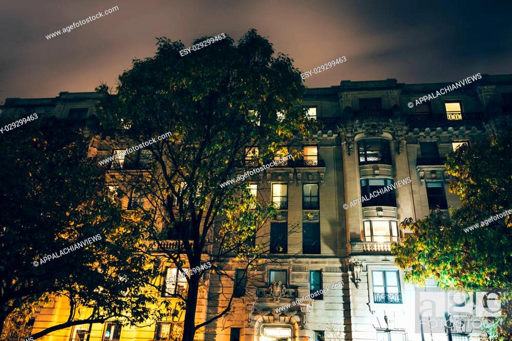 Stock Photo: Old building at night in Mount Vernon, Baltimore, Maryland.