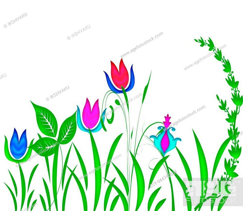 Stock Photo: Abstract floral pattern illustration with leaves and flowers.