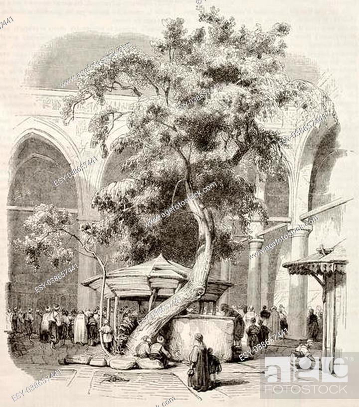 Stock Photo: Mosque of Kesmas-el-Baradeyeh courtyard, Cairo. Created by Girardet, published on Magasin Pittoresque, Paris, 1845.
