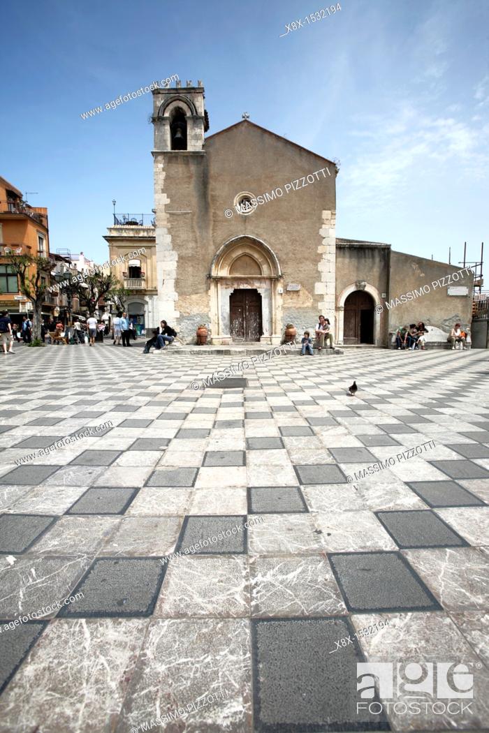 Stock Photo: Sant'Agostino church in Piazza IX Aprile, Taormina, Sicily, Italy.