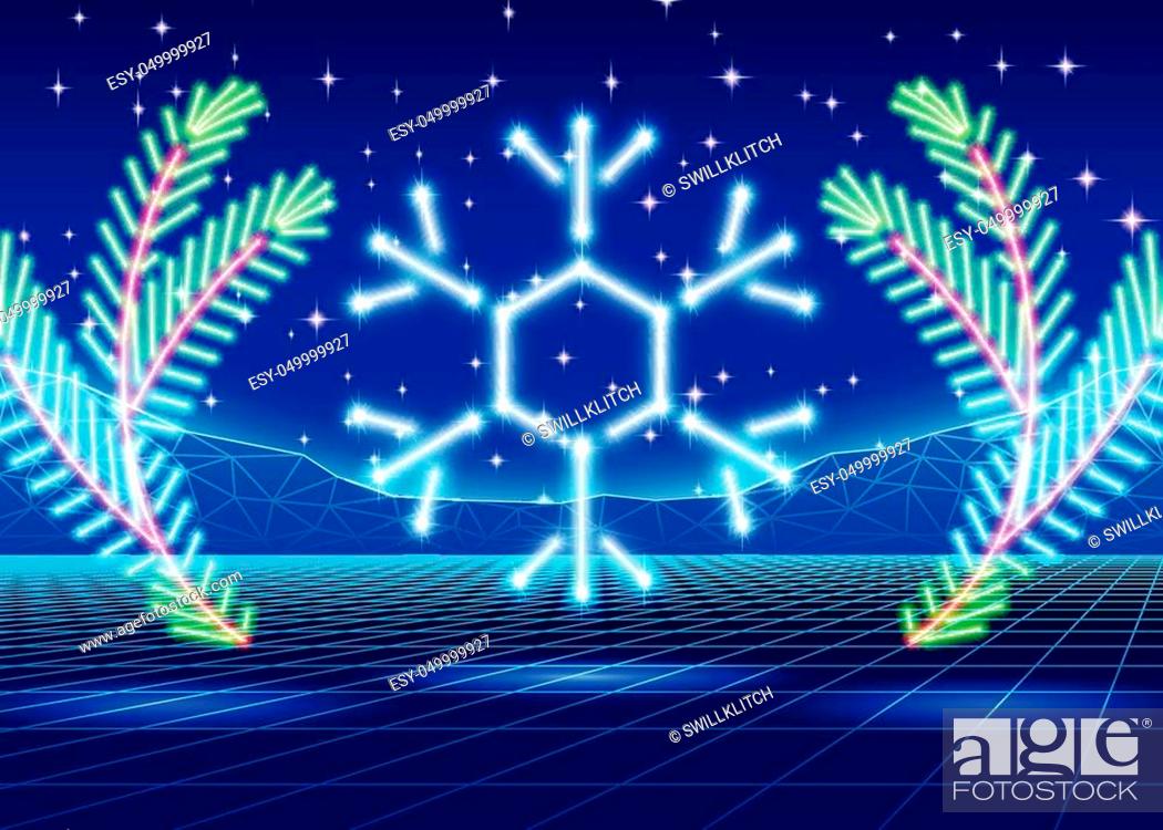 Christmas card with neon snowflake and 80s computer background, Stock  Vector, Vector And Low Budget Royalty Free Image. Pic. ESY-049999927 |  agefotostock