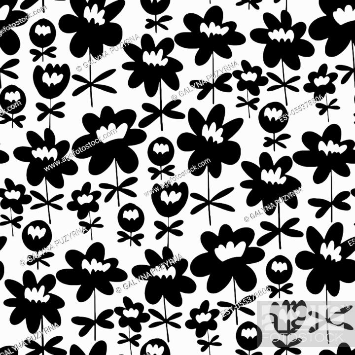 Stock Vector: Cute simple silhouette floral seamless pattern. Midcentury retro style vector tile rapport for background, fabric, textile, wrap, surface, web and print design.