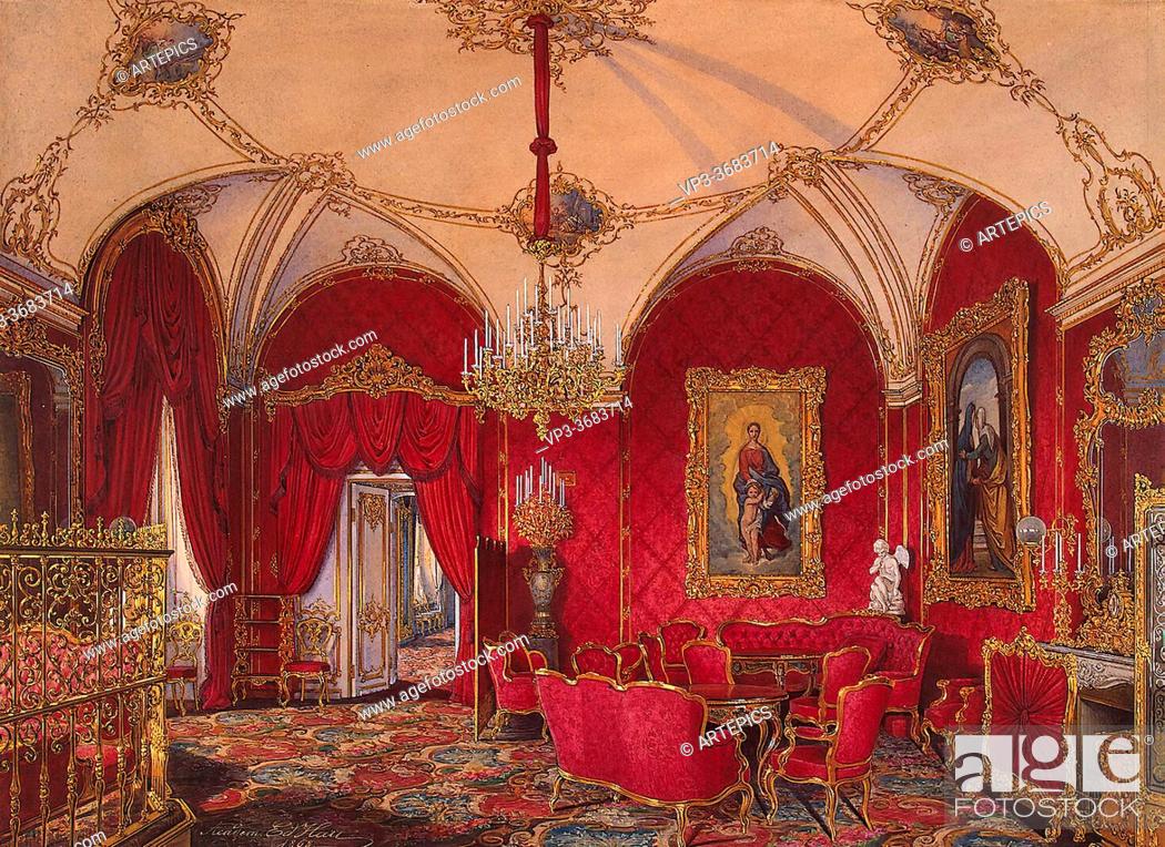 Stock Photo: Hau Edward Petrovich - Interiors of the Winter Palace - the Fourth Reserved Apartment. the Corner Room 1 - Russian School - 19th Century.