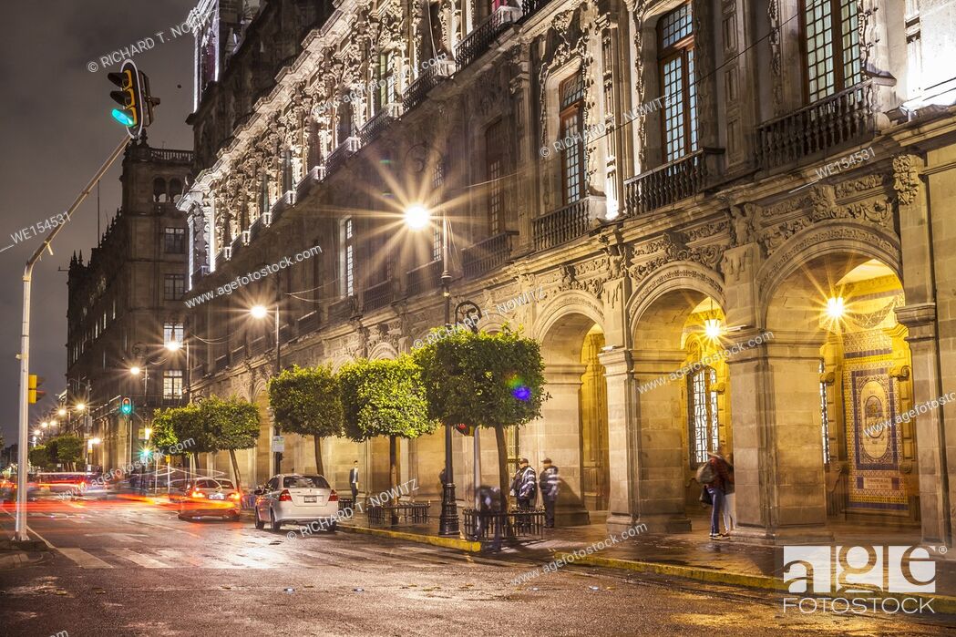 Stock Photo: The National Palace located in Plaza de la Constitución (Constitution Square) at night.