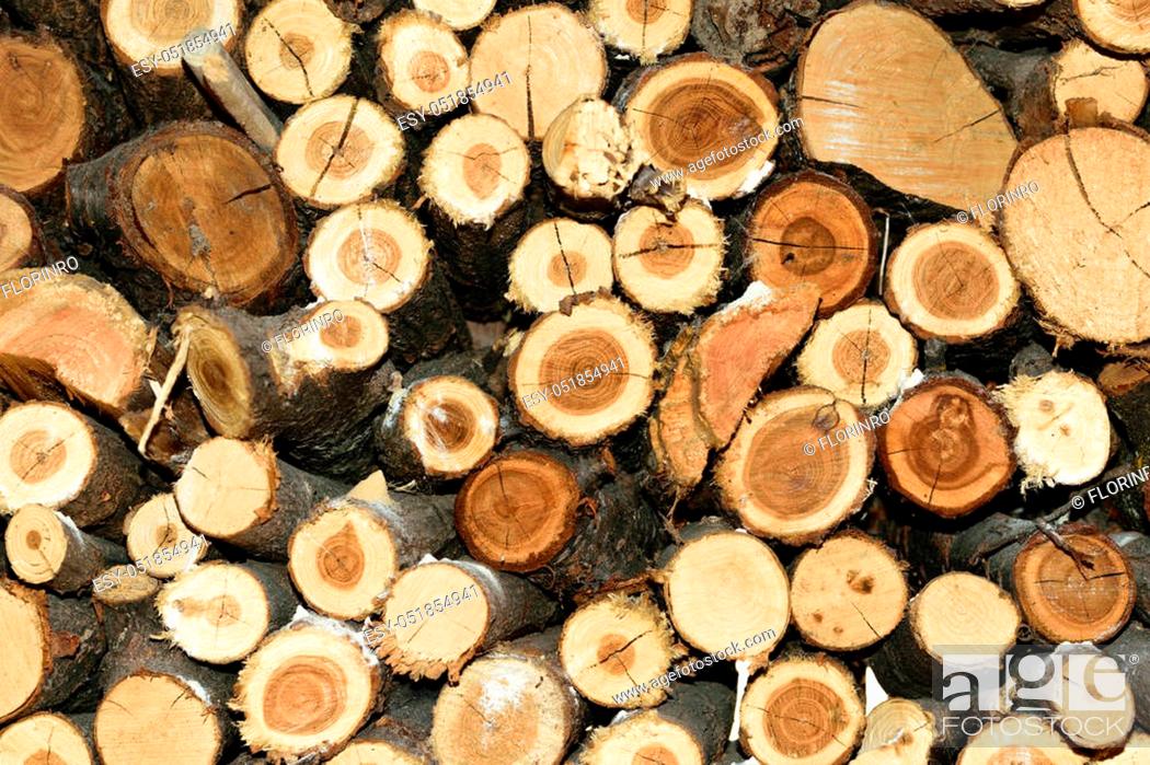 Stock Photo: Log stack texture firewood.