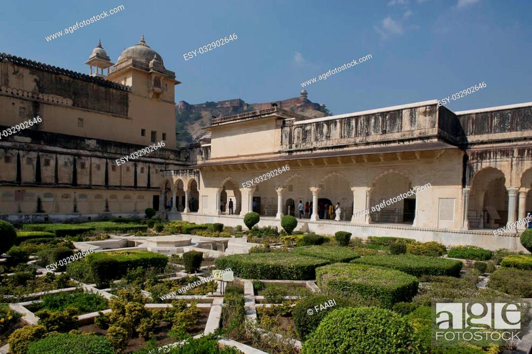 Stock Photo: The Amber Fort, magnificent fortified palace near Jaipur, Rajasthan, India. This maharajah residence situated upon Maota Lake became in 2013 Unesco world.