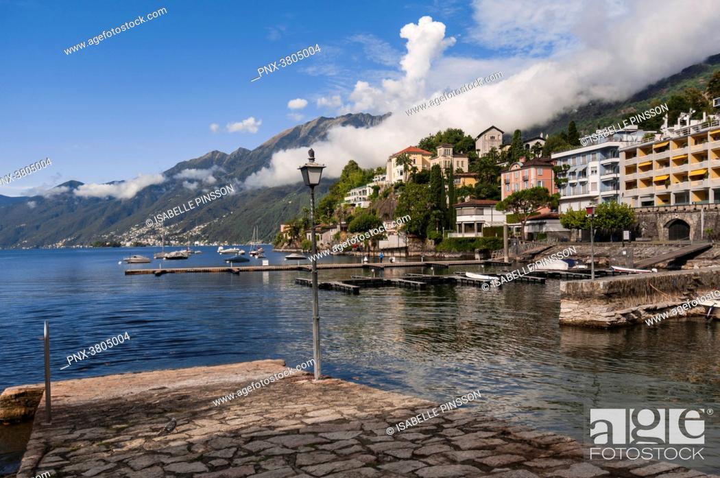 Stock Photo: Switzerland, Ticino canton, Ascona, from Giuseppe Motta Place on Lake Maggiore.