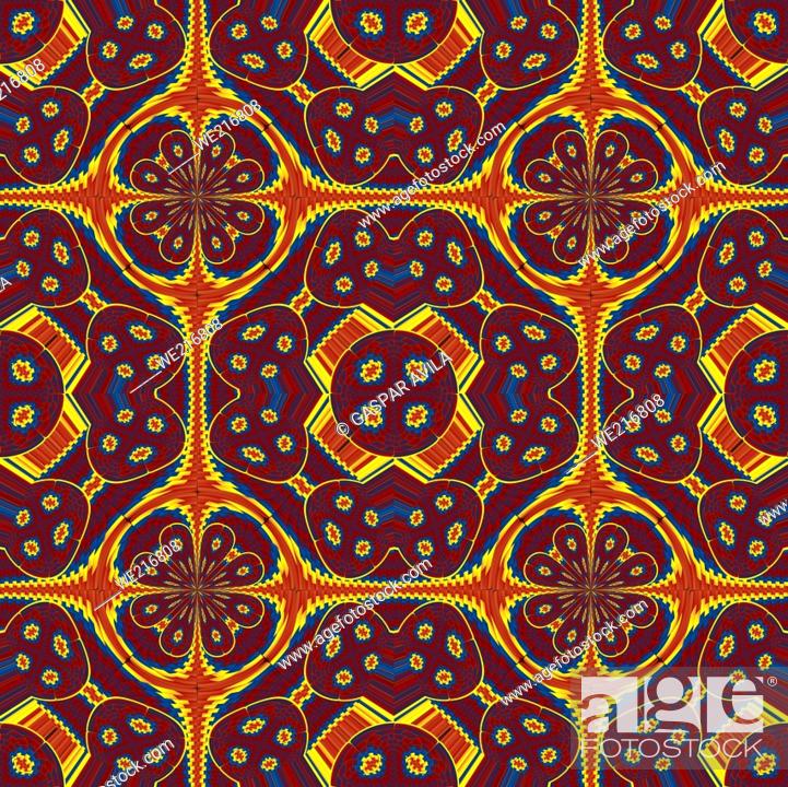 Vector: Complex geometric pattern in blue, orange and yellow colors. Digital art.