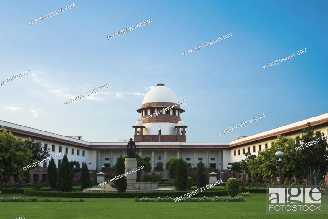 Stock Photo: Facade of a government building, Supreme Court, New Delhi, India.